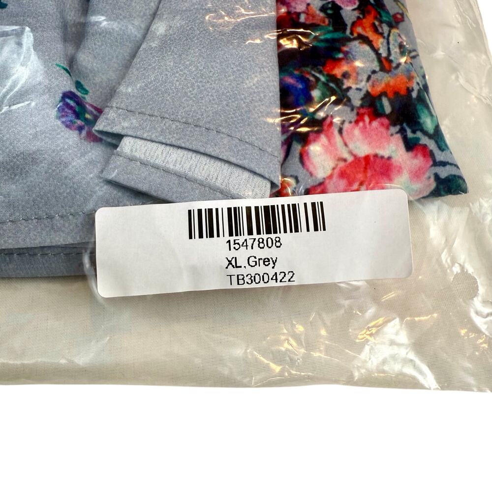 NIB Grey Background Floral Print Short Sleeve Popover Top Lightweight Round Neck - Picture 15 of 16